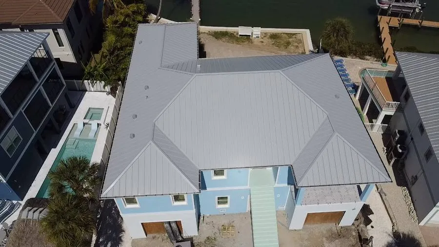 Standing seam metal roof waterfront estate Cape Coral Florida