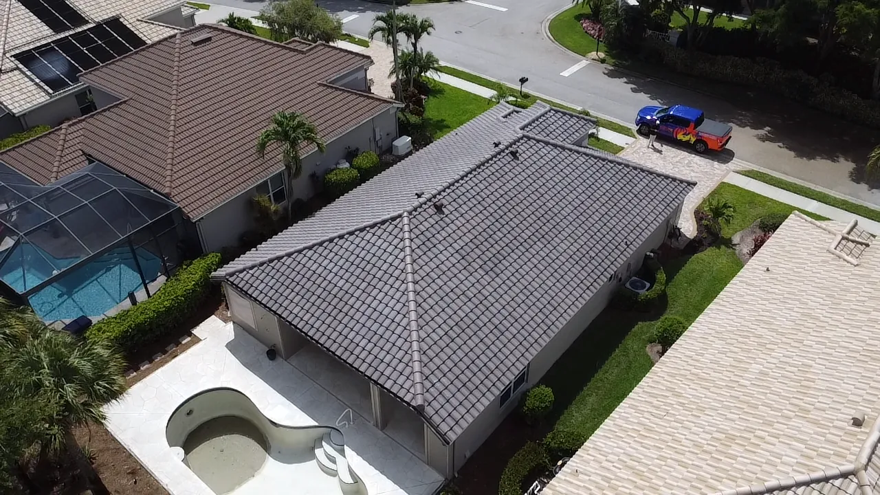 Tile roof replacement Southwest Florida drone view